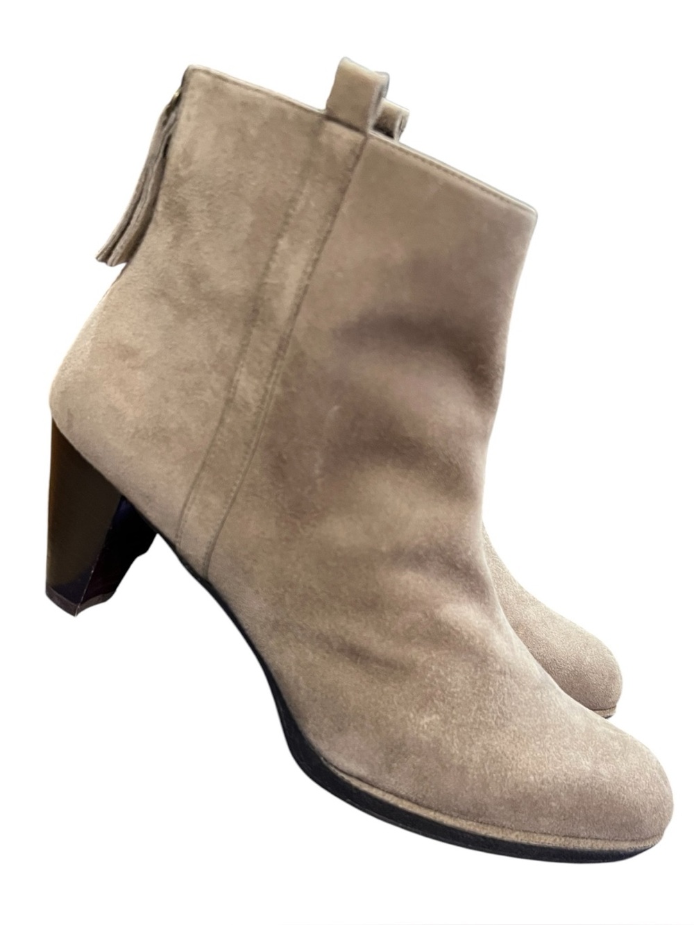 Stuart Weitzman Renew Suede Ankle Boots Dust Taupe Back Zip Size 8M